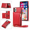 Square Zipper Wallet Bag TPU+PU Back Cover Case with Holder & Card Slots & Wallet & Cross-body Strap For iPhone 11 Pro Max(Red)