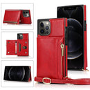 Square Zipper Wallet Bag TPU+PU Back Cover Case with Holder & Card Slots & Wallet & Cross-body Strap For iPhone 12 / 12 Pro(Red)