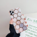 Gold Rimmed Marble Pattern Plating Double-layer PC Case with Ring Holder For iPhone 11(Grey Pink)