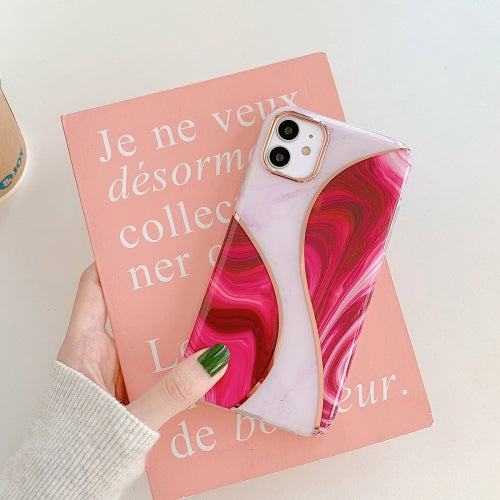 Gold Rimmed Line Pattern Plating Double-layer PC Case For iPhone 11(Purple Red)