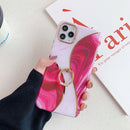 Gold Rimmed Line Pattern Plating Double-layer PC Case with Ring Holder For iPhone 11(Purple Red)