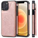 Cat Tree Embossing Pattern Shockproof Protective Case with Card Slots & Photo Frame & Holder For iPhone 12 / 12 Pro(Rose Gold)
