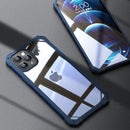 iPaky TPU + Leather Frame + PC Transparent Cover Case For iPhone 12 / 12 Pro(Blue)