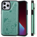 Cat Bee Embossing Pattern Shockproof Protective Case with Card Slots & Photo Frame For iPhone 12 Pro Max (Green)