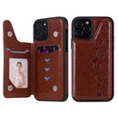 Six Cats Embossing Pattern Protective Case with Holder & Card Slots & Photo Frame For iPhone 12 / 12 Pro(Brown)