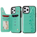 Six Cats Embossing Pattern Protective Case with Holder & Card Slots & Photo Frame For iPhone 12 Pro Max(Green)