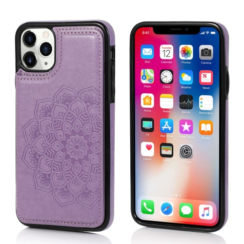 Double Buckle Mandala Pattern PU+TPU Protective Case with Card Slots & Holder & Photo Frame For iPhone 11 Pro(Purple)