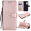 For Motorola Edge Plus Pressed Printing Sunflower Pattern Horizontal Flip PU Leather Case with Holder & Card Slots & Wallet & Lanyard(Rose Gold)