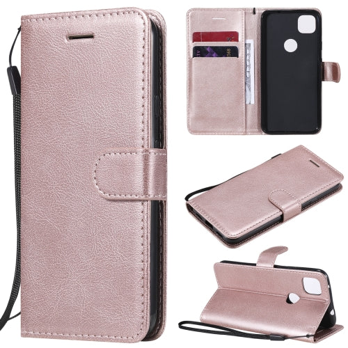 For Google Pixel 4a Solid Color Horizontal Flip Protective Leather Case with Holder & Card Slots & Wallet & Photo Frame & Lanyard(Rose Gold)