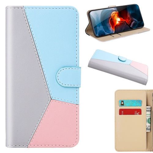 For Nokia 2.4 Tricolor Stitching Horizontal Flip TPU + PU Leather Case with Holder & Card Slots & Wallet(Grey)