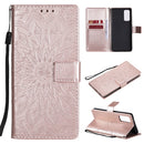 For Samsung Galaxy S20 FE Pressed Printing Sunflower Pattern Horizontal Flip PU Leather Case with Holder & Card Slots & Wallet & Lanyard(Rose Gold)
