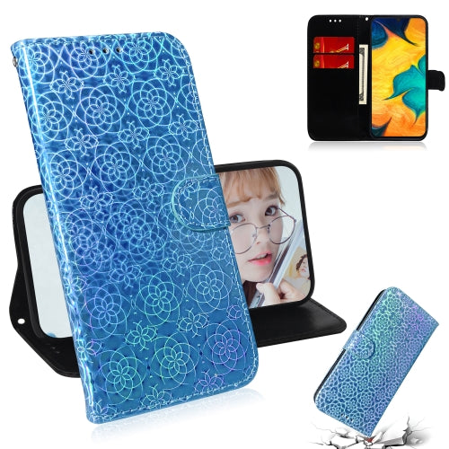 For Galaxy A20 / A30 Solid Color Colorful Magnetic Buckle Horizontal Flip PU Leather Case with Holder & Card Slots & Wallet & Lanyard(Blue)