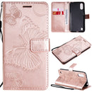 For Samsung Galaxy A01 3D Butterflies Embossing Pattern Horizontal Flip Leather Case with Holder & Card Slot & Wallet(Rose Gold)