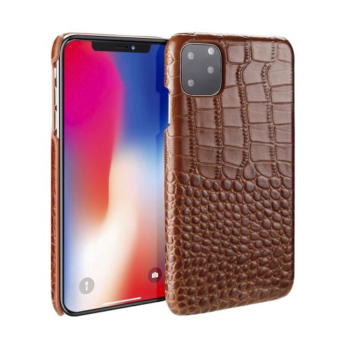 Head-layer Cowhide Leather Crocodile Texture Protective Case For iPhone 11(Brown)