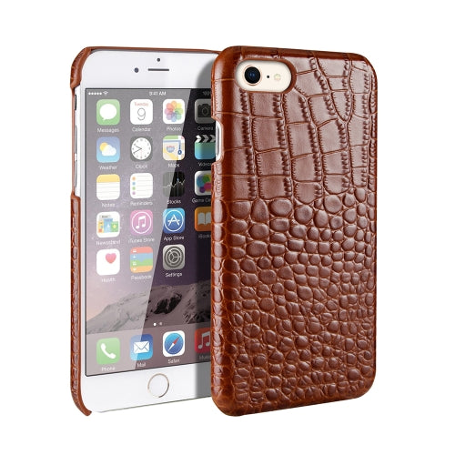 Head-layer Cowhide Leather Crocodile Texture Protective Case For iPhone SE 2020 / 8 / 7(Brown)