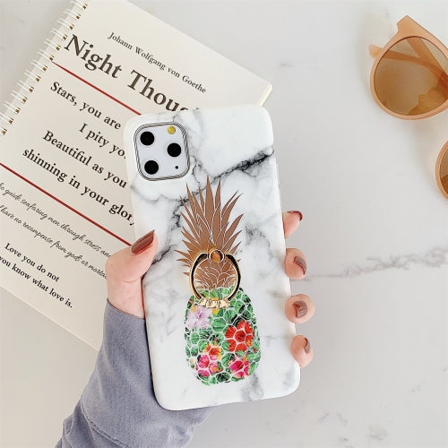 Gilding Pineapple Pattern Soft TPU Protective Case with Ring Holder For iPhone 11(White)