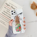 Gilding Pineapple Pattern Soft TPU Protective Case with Ring Holder For iPhone 12 mini(White)