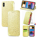Blooming Mandala Embossed Pattern Magnetic Horizontal Flip Leather Case with Holder & Card Slots & Wallet For iPhone XS / X(Yellow)