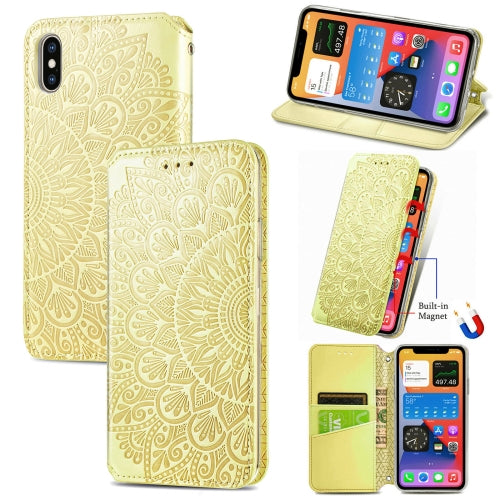 Blooming Mandala Embossed Pattern Magnetic Horizontal Flip Leather Case with Holder & Card Slots & Wallet For iPhone XS Max(Yellow)