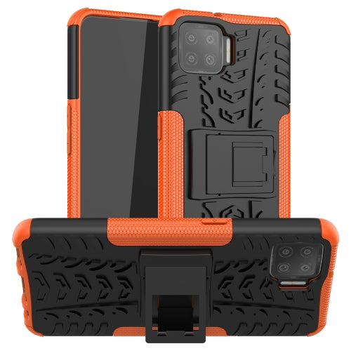 For OPPO F17 Tire Texture Shockproof TPU+PC Protective Case with Holder(Orange)