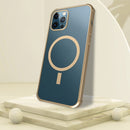 Straight Side Laser Plating Full Coverage Clear TPU Shockproof Magsafe Case For iPhone 12 / 12 Pro(Gold)