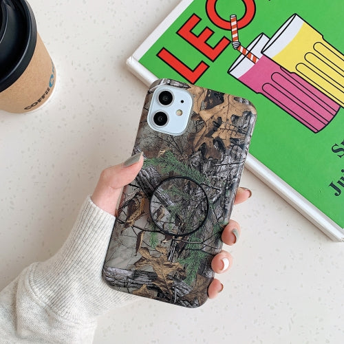 Shockproof IMD Camouflage TPU Protective Case with Holder For iPhone 11 Pro Max(Fallen Leaves)