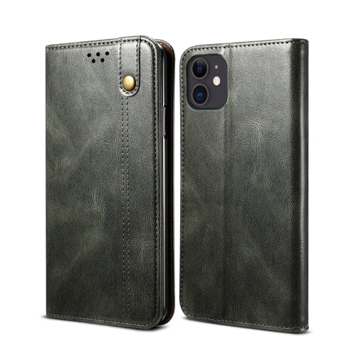 Simple Wax Crazy Horse Texture Horizontal Flip Leather Case with Card Slots & Wallet For iPhone 11(Dark Green)