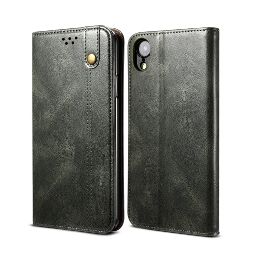 Simple Wax Crazy Horse Texture Horizontal Flip Leather Case with Card Slots & Wallet For iPhone XR(Dark Green)