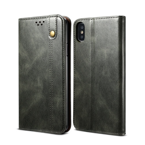 Simple Wax Crazy Horse Texture Horizontal Flip Leather Case with Card Slots & Wallet For iPhone XS / X(Dark Green)