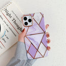Golden Circle Plating Triangle Stitching Marble Pattern Dual-side Laminating TPU Case For iPhone 12 Pro Max(Purple)