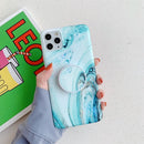 Flow Color Frosted Marble Pattern Protective Case with Folding Holder For iPhone 11 Pro Max(Green)