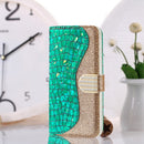 For Samsung Galaxy A42 Laser Glitter Powder Matching Crocodile Texture Horizontal Flip Leather Case with Card Slots & Holder(Green)