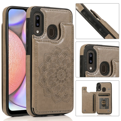 For Samsung Galaxy A10e / A20e Double Buckle Mandala Pattern PU+TPU Protective Case with Card Slots & Holder & Photo Frame(Grey)