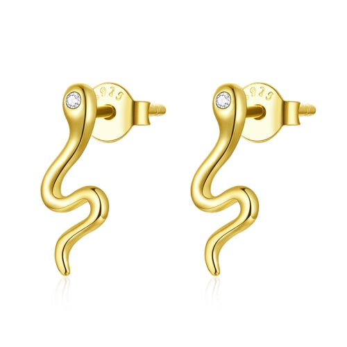 S925 Sterling Silver Simple Style Little Snake Women Earrings(Gold)