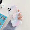 Shockproof Colorful Glitter Marble Protective Case with Folding Holder For iPhone 12(Pink Blue)