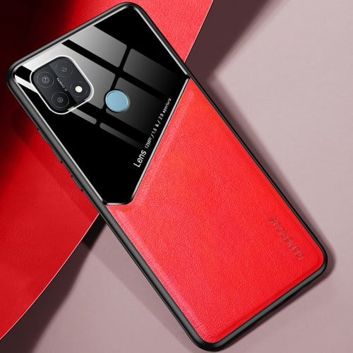 For OPPO A15 All-inclusive Leather + Organic Glass Protective Case with Metal Iron Sheet(Red)