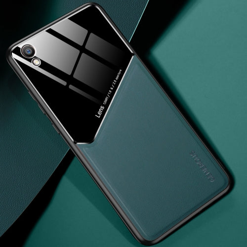For OPPO R9 Plus All-inclusive Leather + Organic Glass Protective Case with Metal Iron Sheet(Green)