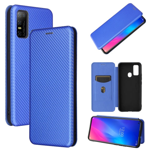 For DOOGEE N30 Carbon Fiber Texture Magnetic Horizontal Flip TPU + PC + PU Leather Case with Card Slot(Blue)