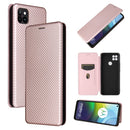 For Motorola Moto G9 Power Carbon Fiber Texture Magnetic Horizontal Flip TPU + PC + PU Leather Case with Card Slot(Pink)