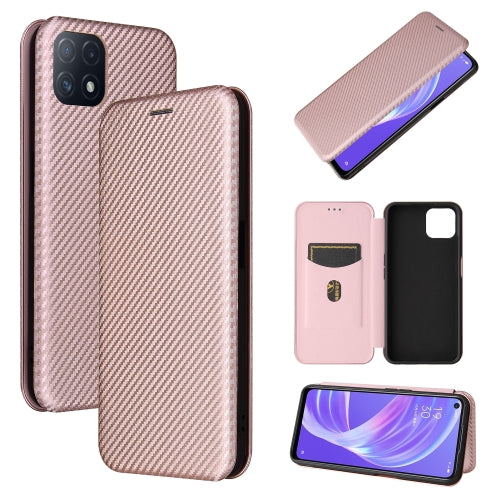 For OPPO A72 5G Carbon Fiber Texture Magnetic Horizontal Flip TPU + PC + PU Leather Case with Card Slot(Pink)