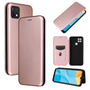 For OPPO A15 Carbon Fiber Texture Magnetic Horizontal Flip TPU + PC + PU Leather Case with Card Slot(Pink)
