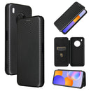 For Huawei Y9a Carbon Fiber Texture Magnetic Horizontal Flip TPU + PC + PU Leather Case with Card Slot(Black)