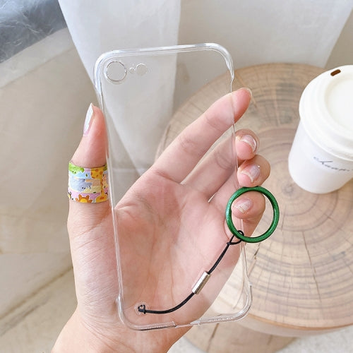 Non-frame Four-corner Shockproof PC Case with Finger Ring Strap For iPhone SE 2020 / 8 / 7(Green)