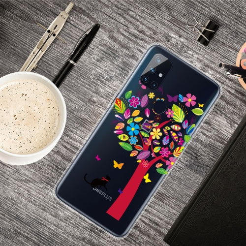 For OnePlus Nord N10 5G Shockproof Painted Transparent TPU Protective Case(Tree Cat)