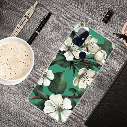 For OnePlus Nord N10 5G Shockproof Painted Transparent TPU Protective Case(Sasanqua)