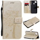 For Xiaomi Redmi 9C Tree & Cat Pattern Pressed Printing Horizontal Flip PU Leather Case with Holder & Card Slots & Wallet & Lanyard(Gold)