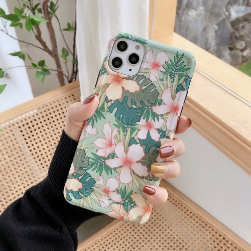 IMD Retro Flowers Pattern Shockproof TPU Protective Case For iPhone 11 Pro Max(White Flowers)