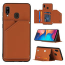 For Samsung Galaxy A20 & A30 Skin Feel PU + TPU + PC Back Cover Shockproof Case with Card Slots & Holder & Photo Frame(Brown)