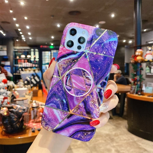 Splicing Marble Pattern Gilding TPU Protective Case with Foldable Holder For iPhone 11 Pro(Purple)