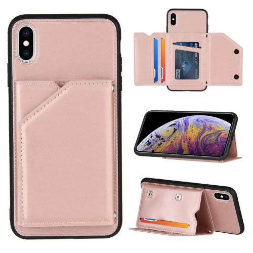 Skin Feel PU + TPU + PC Back Cover Shockproof Case with Card Slots & Holder & Photo Frame For iPhone X / XS(Rose Gold)